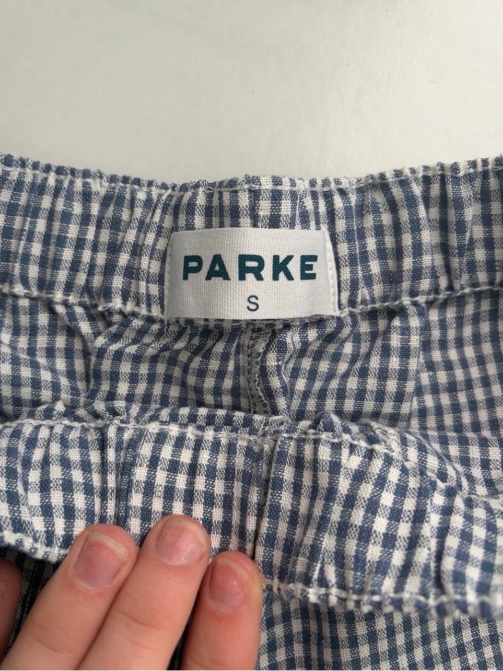 Parke Blue and White Gingham Elastic-Waist Shorts - Picture 2 of 2